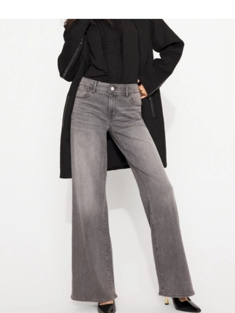 White House Black Market Gray Wide-Leg Jeans